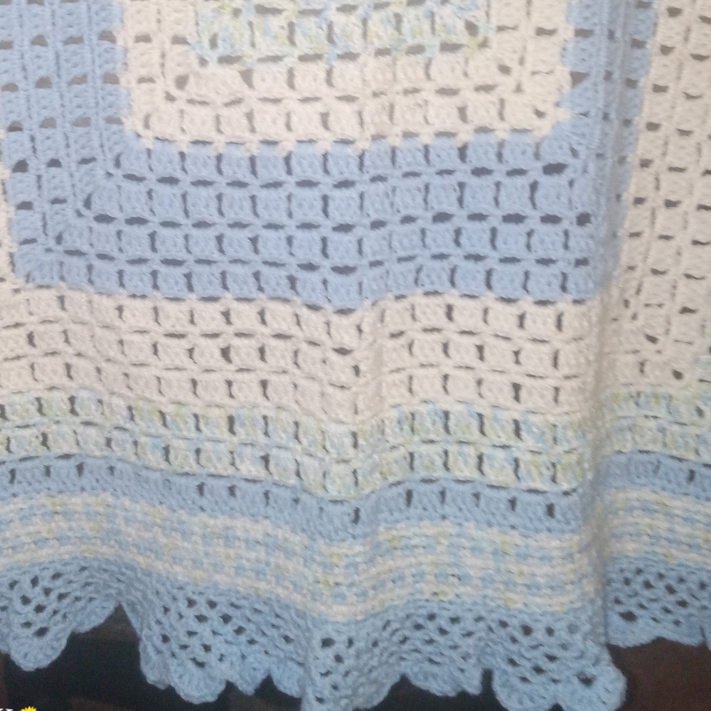 Blue and White Crochet Throw Baby Blanket
